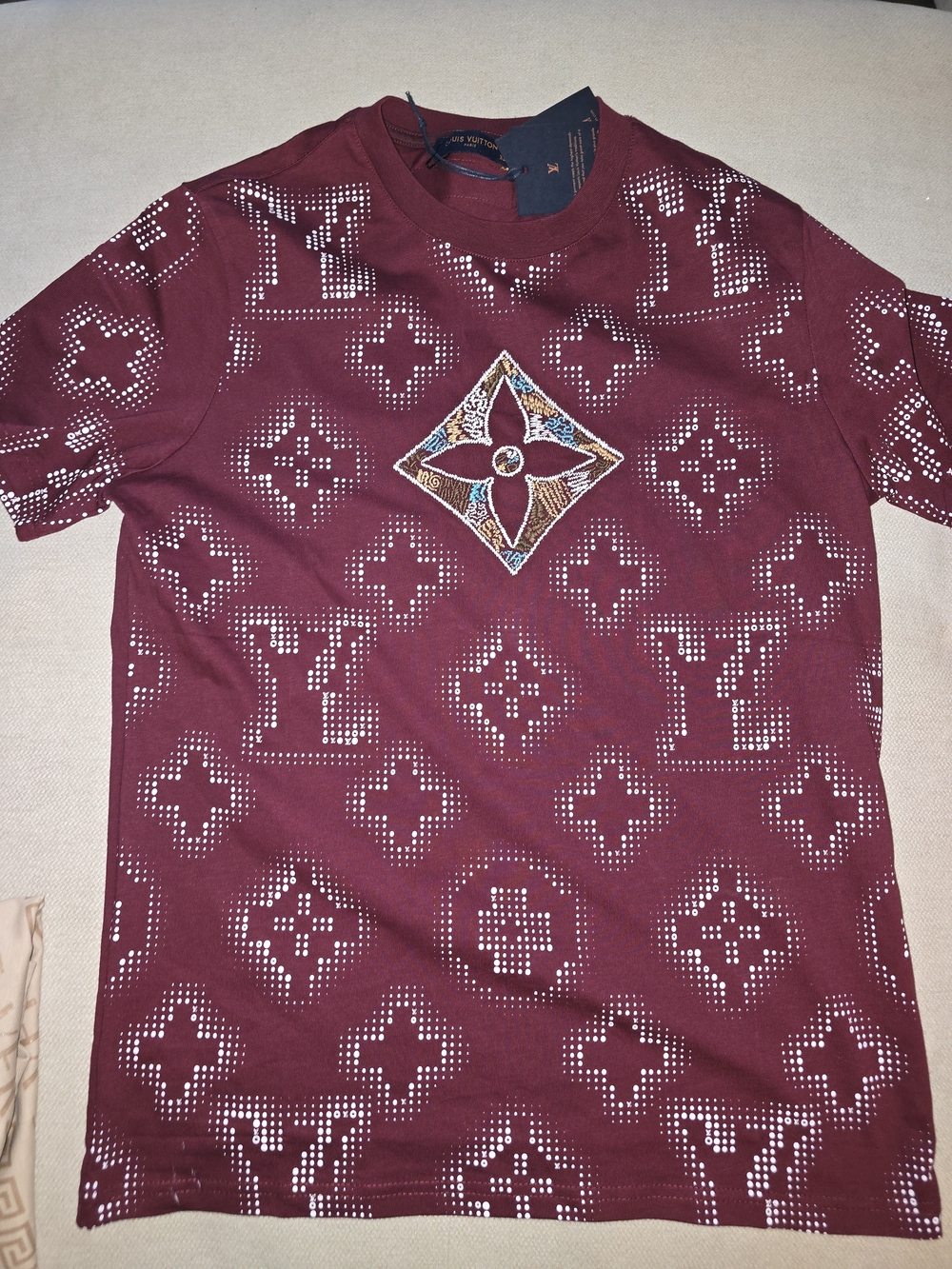 Burgundy Monogram Tee with Embroidered Medallion